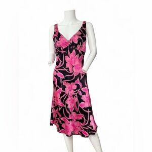 Sleeveless Pink Floral Slip Dress - Black Background